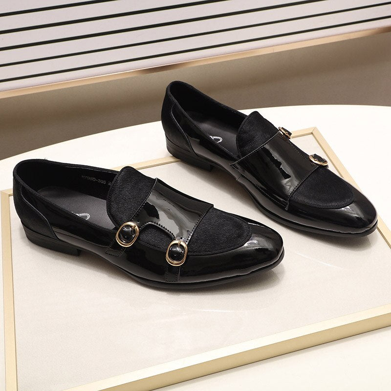 Black Gothic Loafers Displayed on Decorative Tray Showing Premium Presentation