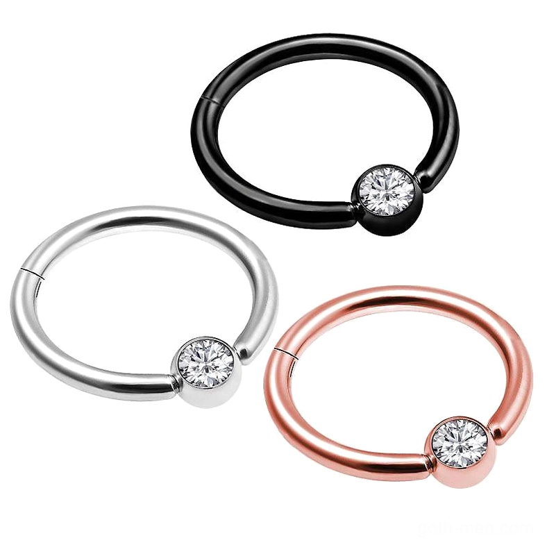 Compact size comparison - three-color hinged nose clicker rings in steel with crystal stones
