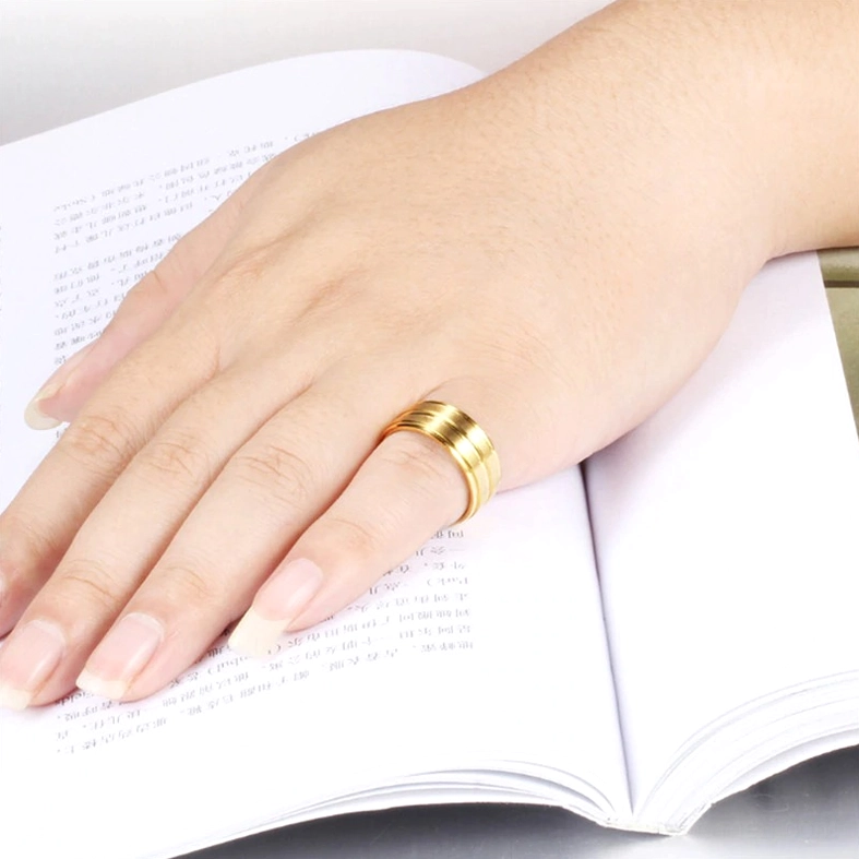 Alternative fashion gothic band rings featuring geometric double-groove pattern and polished stainless steel finish