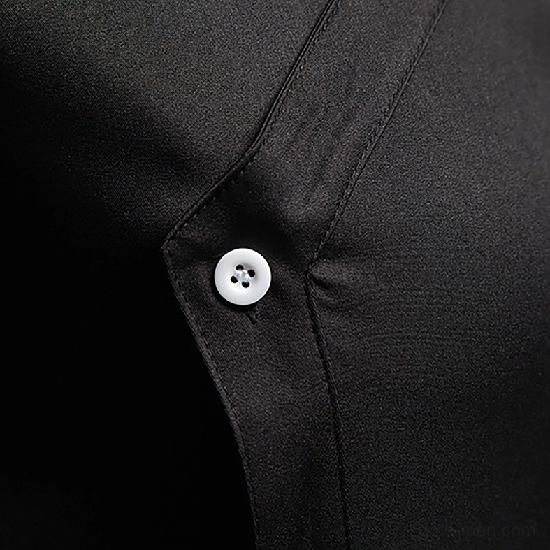 Asymmetric gothic shirt back view navy blue with clean tailored silhouette