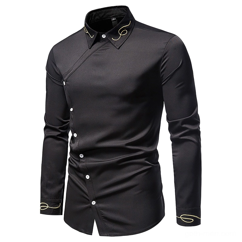 Asymmetric gothic shirt front side angle emphasizing diagonal button design