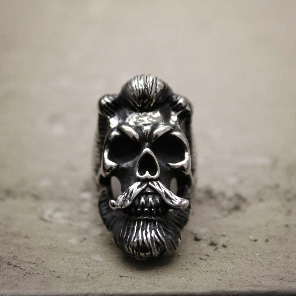 Bearded gentleman skull ring gothic style alternative fashion statement piece dark culture