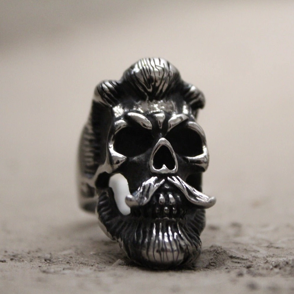 Bearded skull mustache gothic cocktail ring collection display multiple sizes available