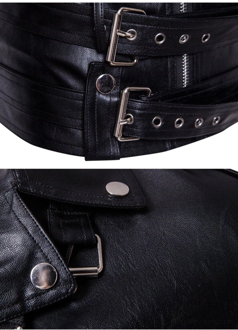 Close-up detail of adjustable waist belt with dual metal buckles and industrial grommet holes