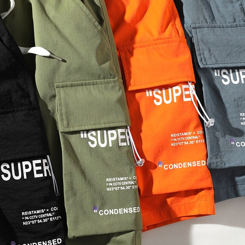 Black cargo shorts showing pocket placement and utilitarian design details - overhead view