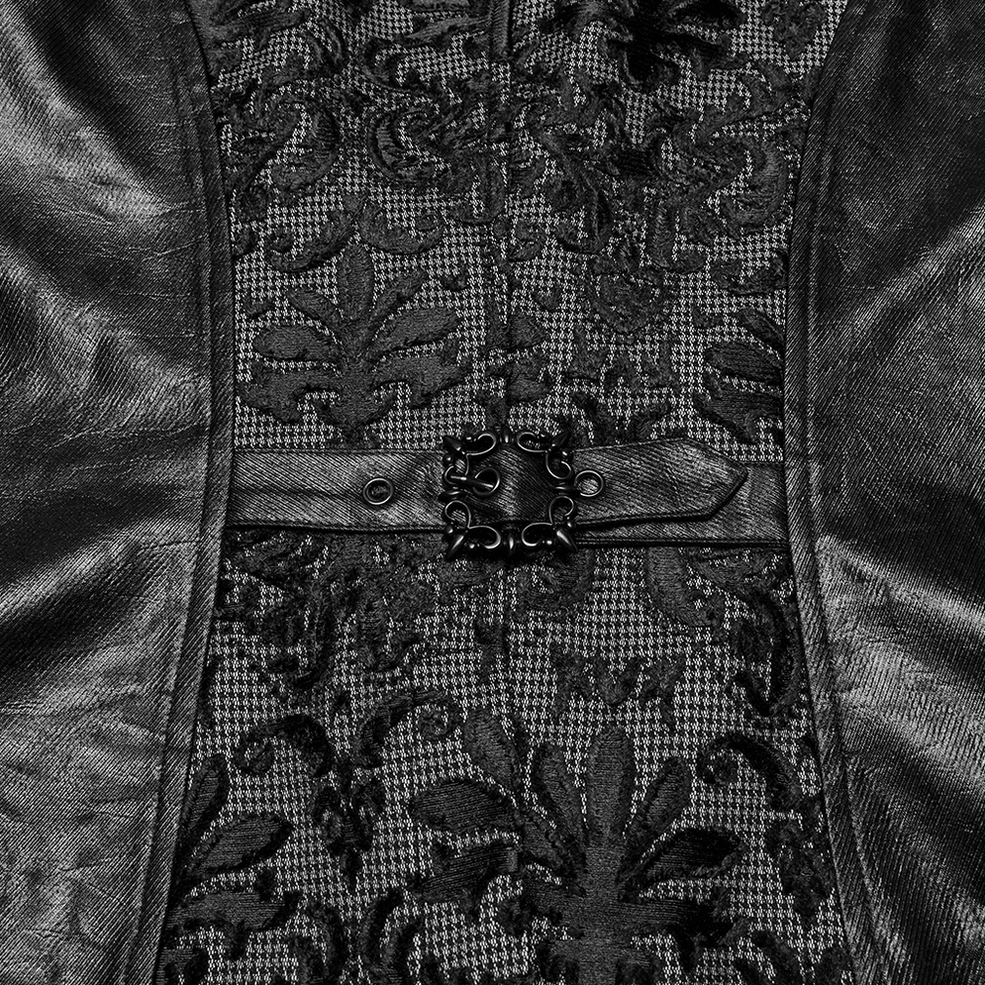 Black Victorian palace embroidered waistcoat fabric texture showing intricate damask pattern
