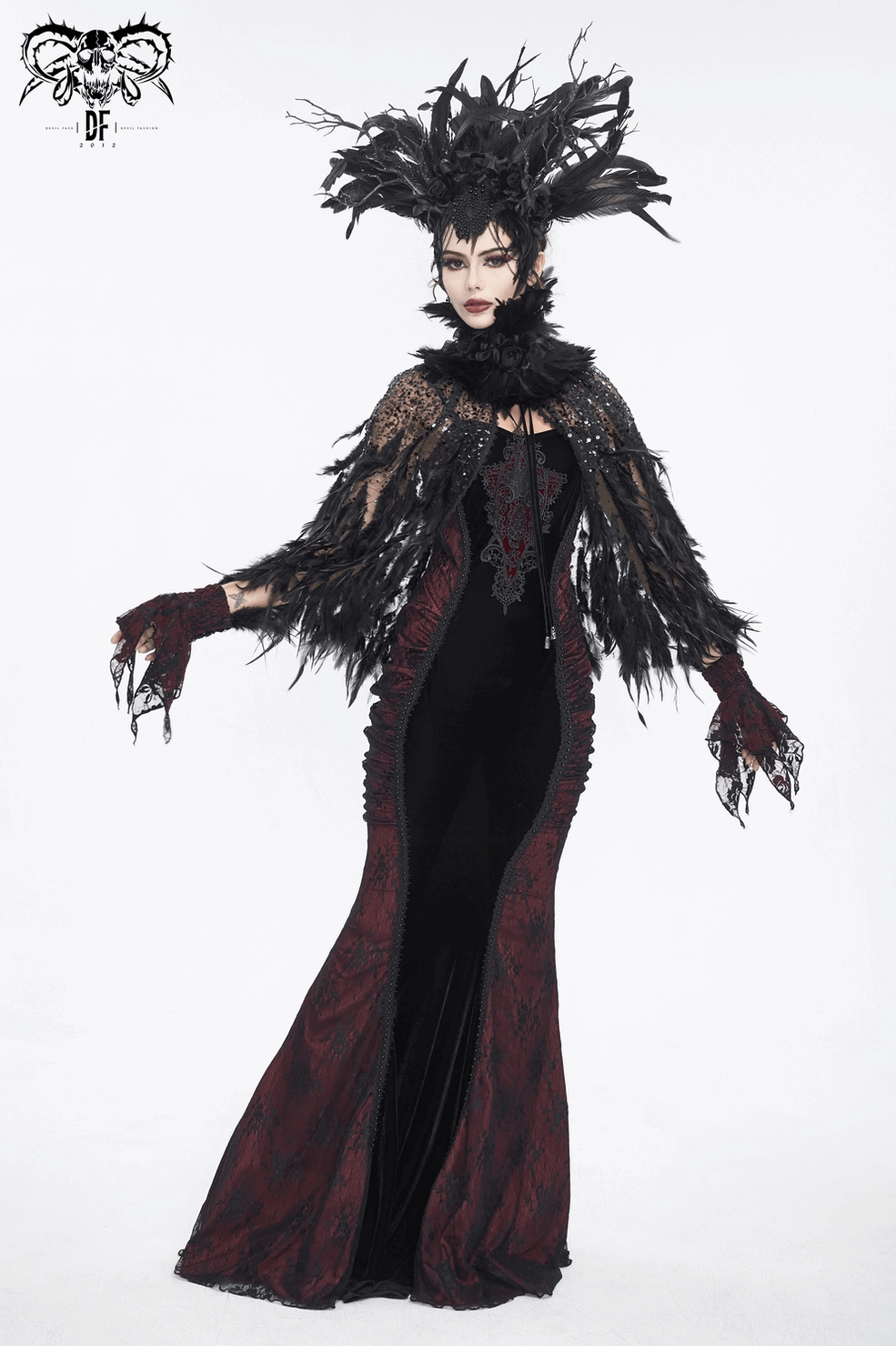 Black feather flower gothic collar texture and craftsmanship detail view