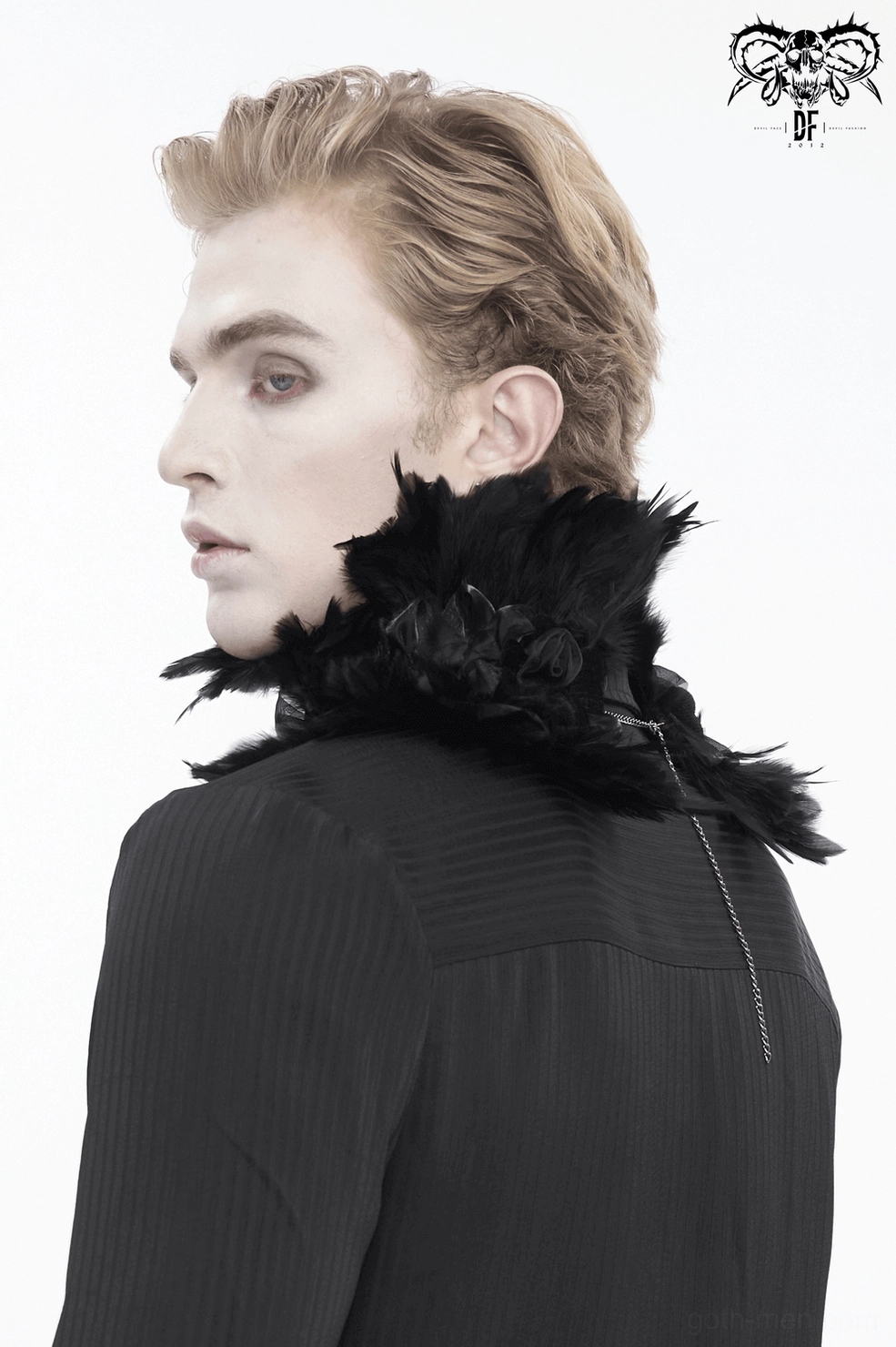 Black feather fabric flower collar gothic neckwear full product view