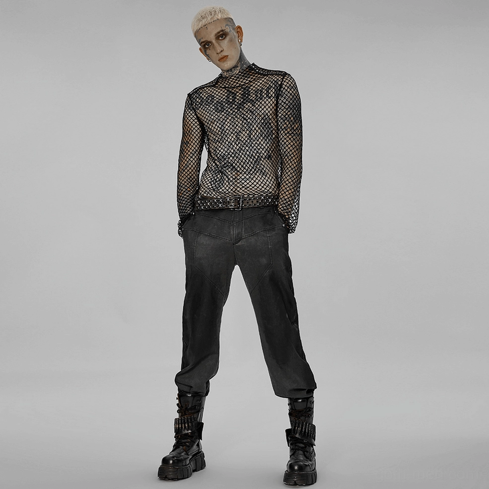 Black fishnet long sleeve mesh top gothic aesthetic styling and construction detail
