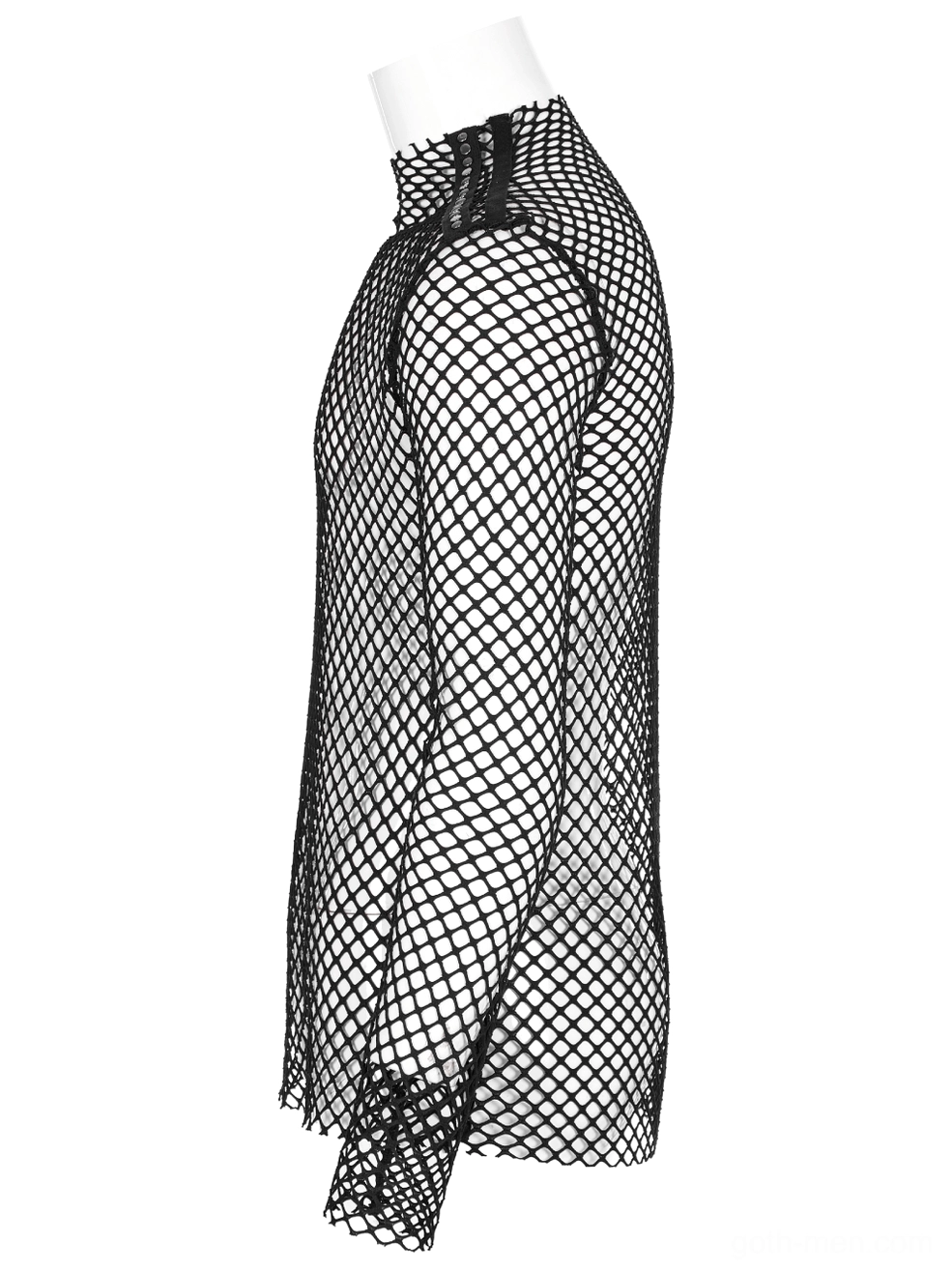Black fishnet mesh long sleeve top side profile mannequin fitted silhouette display