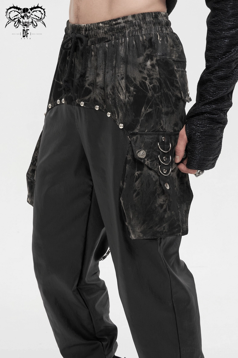 Black gothic cargo joggers worn full-body shot showing casual alternative styling aesthetic