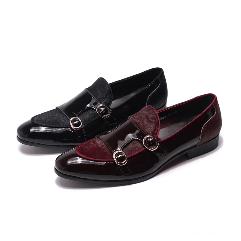 Black Gothic Double Buckle Patent Leather Loafers - Primary Product Shot