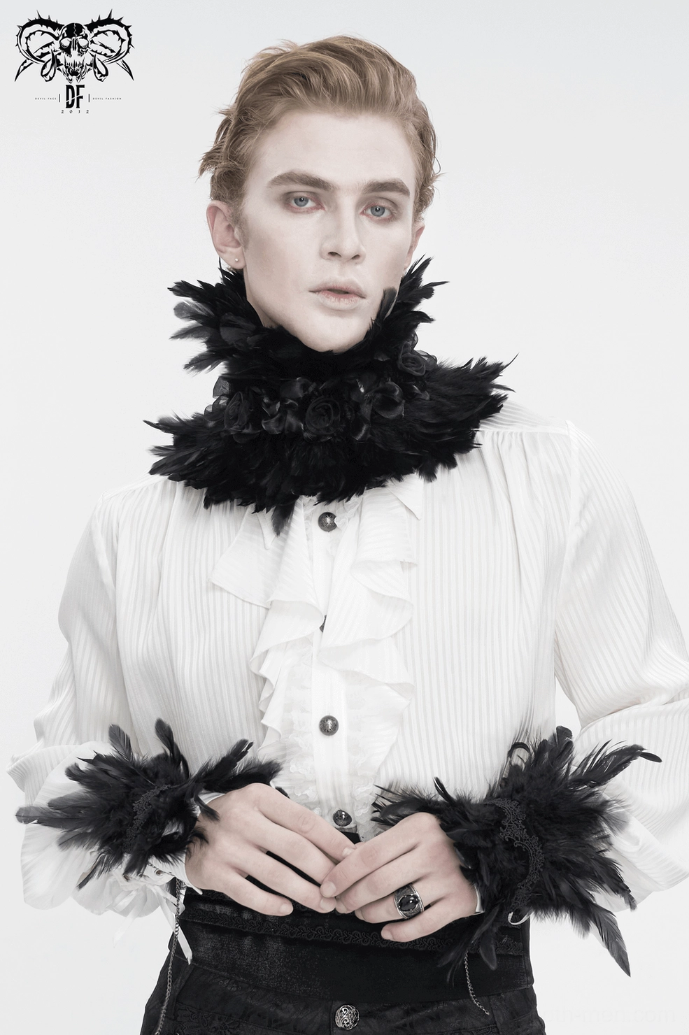Black gothic feather collar neckwear alternative fashion aesthetic view