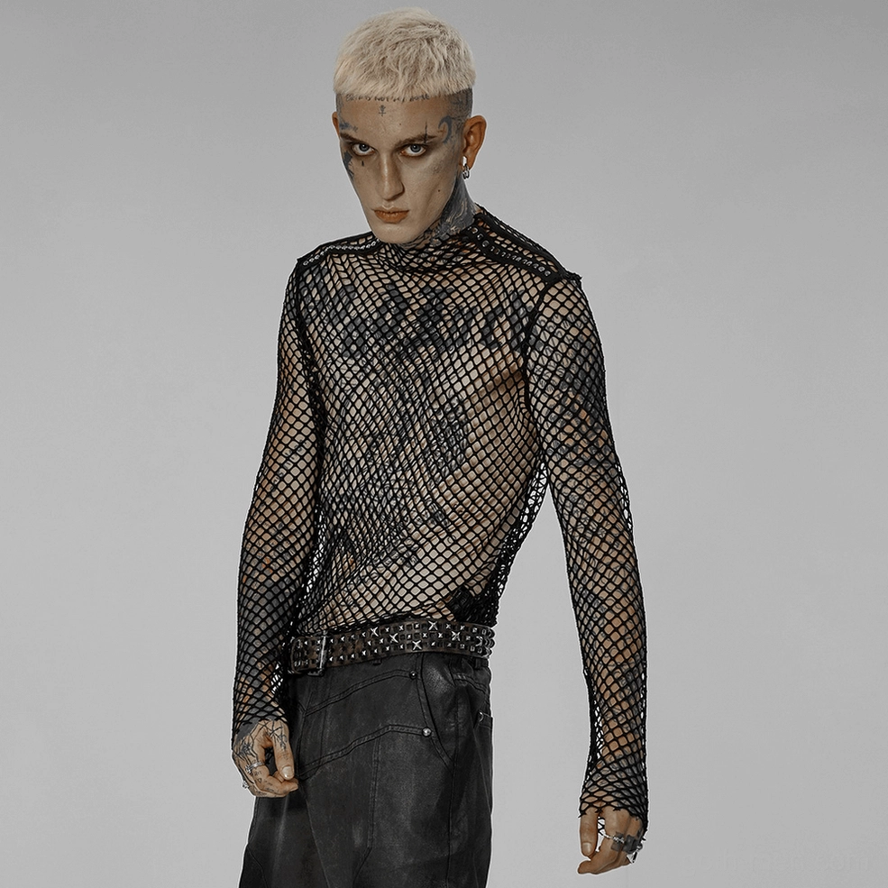 Black gothic fishnet mock neck mesh top alternative fashion style detail shot