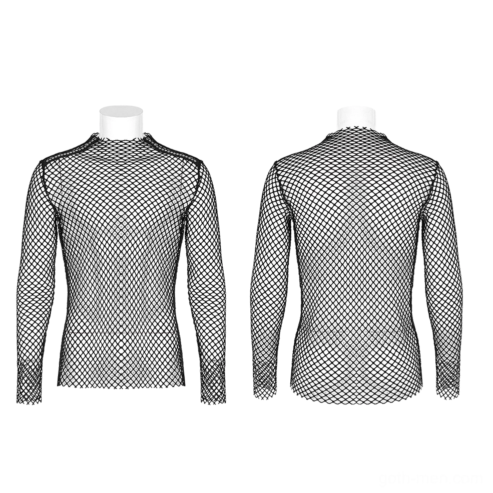 Black gothic fishnet mock neck long sleeve top mannequin front and back display shots