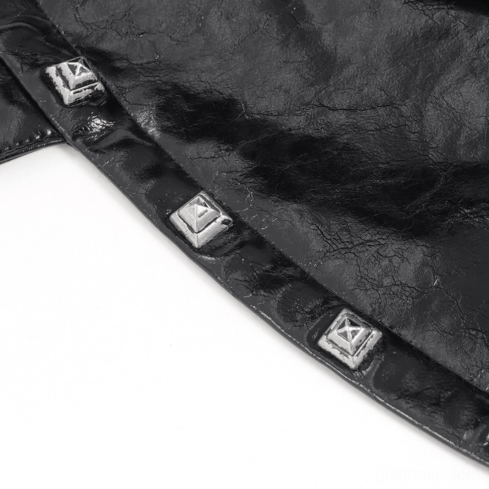 Black glossy gothic harness vest with cross chest straps and arm band configuration