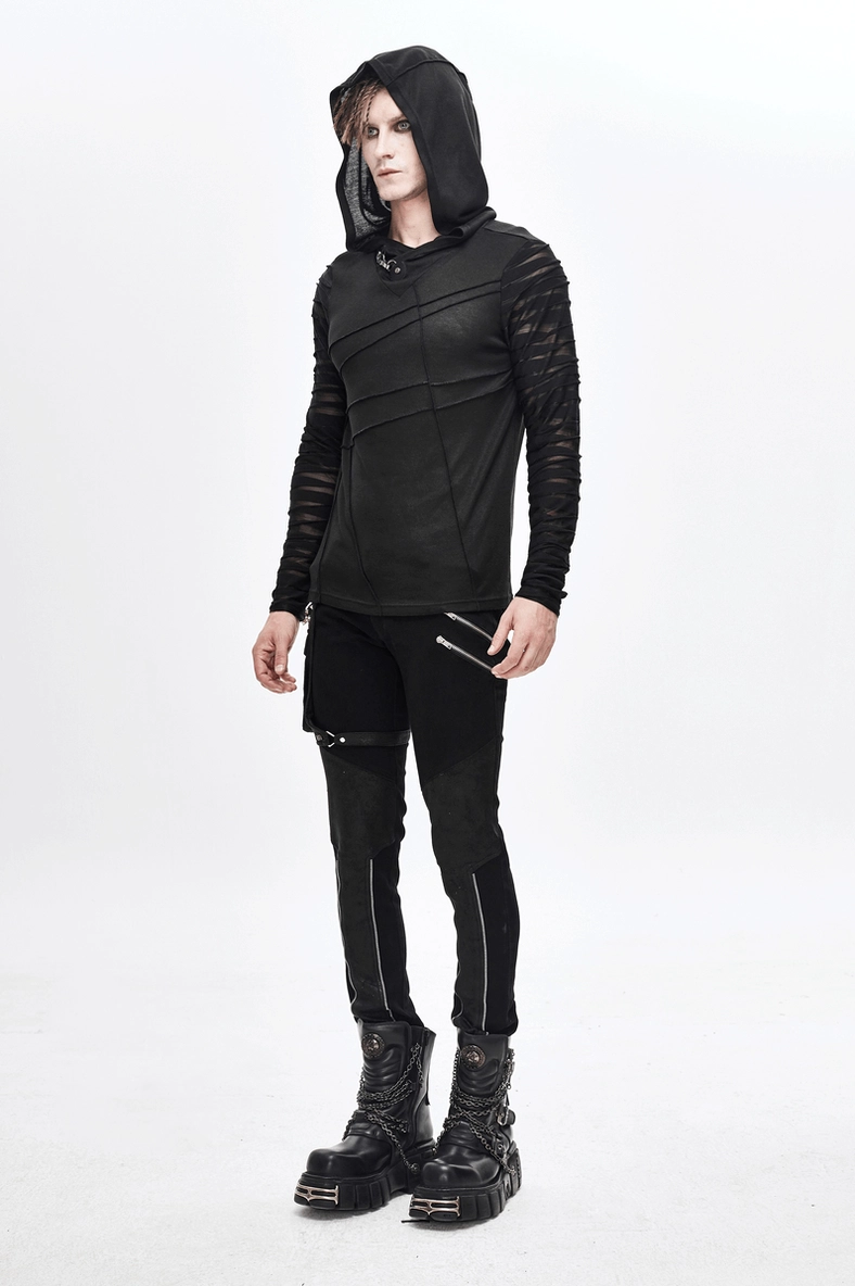 Full body gothic hoodie outfit with platform boots and dark punk styling