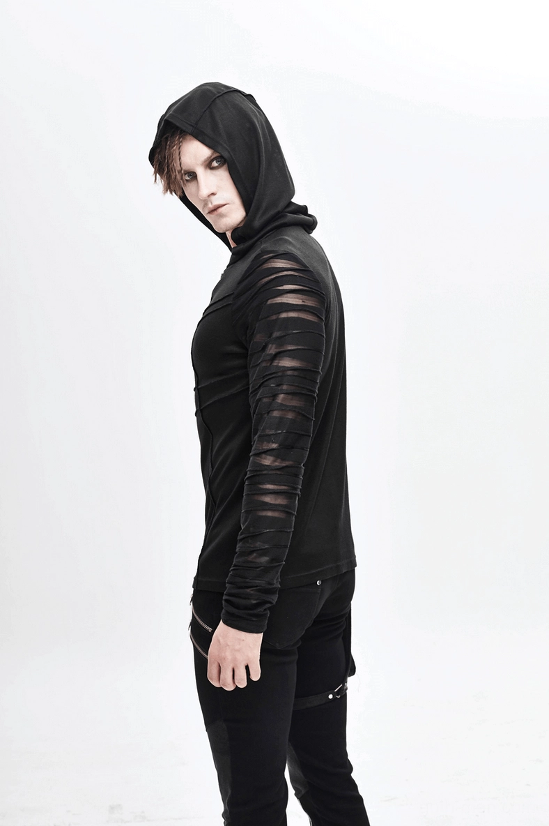 Black gothic hoodie right side view slim-fit hooded silhouette