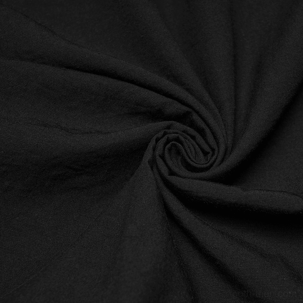 Black gothic pleated lantern pants detailed flat lay view showing full garment construction, seaming, and volume distribution