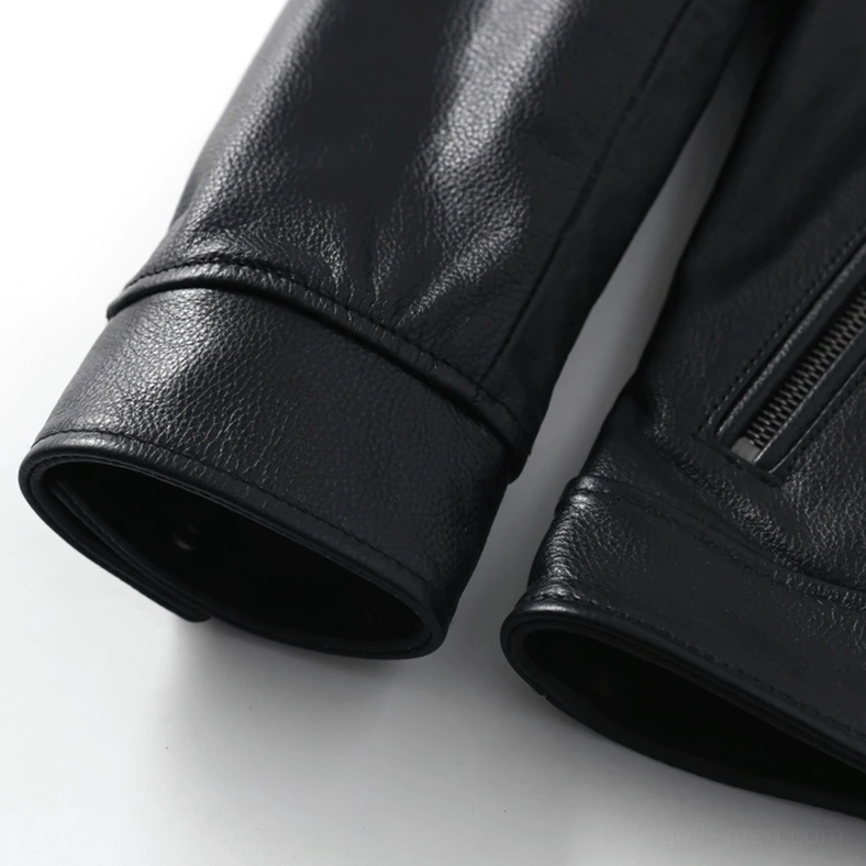 Black genuine leather gothic biker jacket slim-fit silhouette full overview
