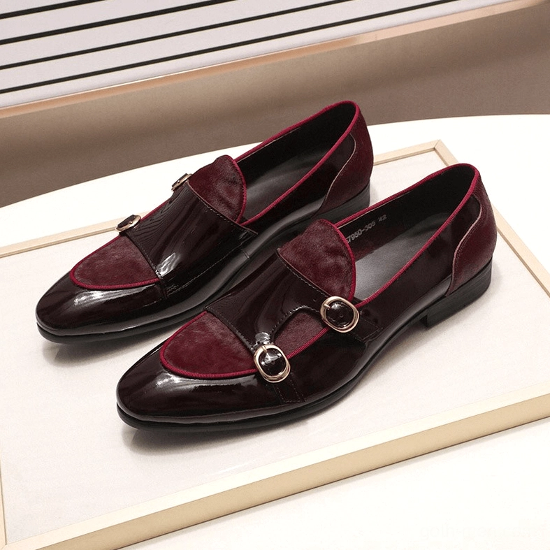 Black Gothic Loafers Close-Up - Patent Leather Shine and Buckle Hardware