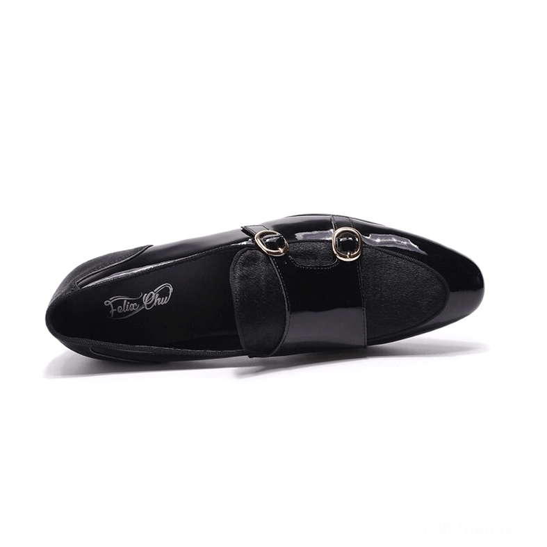 Black Gothic Loafers Flat Top-Down View Featuring Branded Insole and Patent Leather Shine
