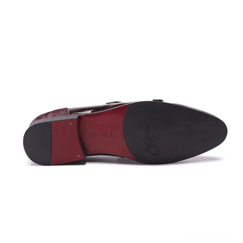 Black Gothic Double Buckle Loafers - Detailed View of Gold Hardware and Leather Texture