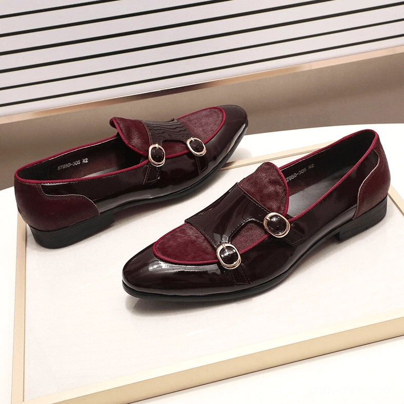 Black Gothic Loafers - Double Buckle Embellishment and Refined Design Focus