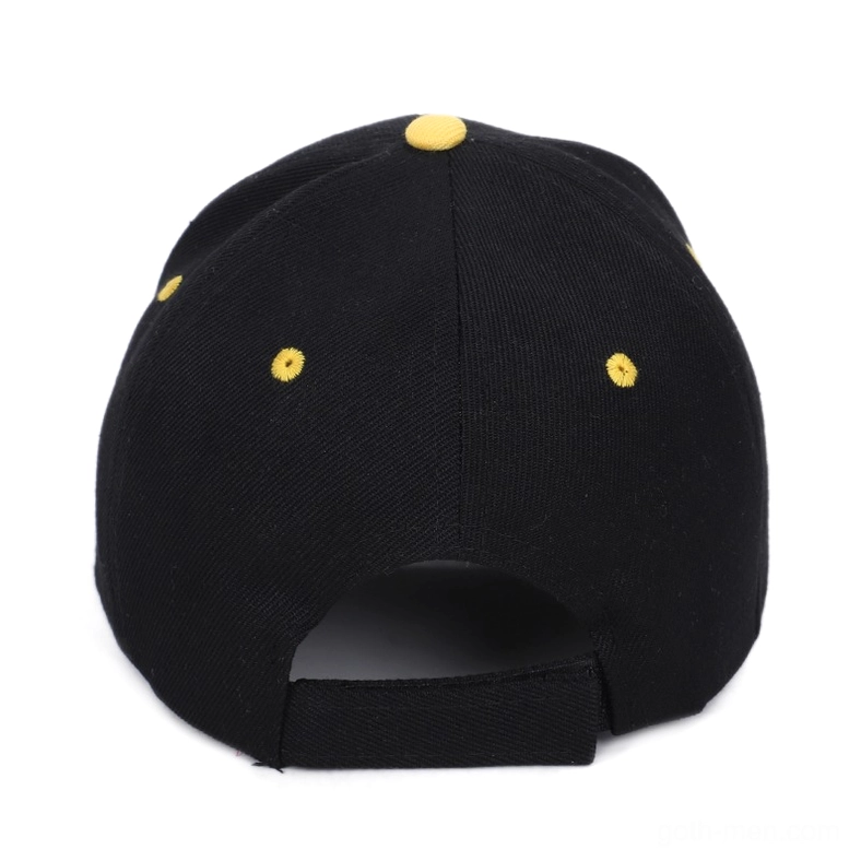 Black gothic military cap rear full view displaying eagle embroidery and adjustable strap closure