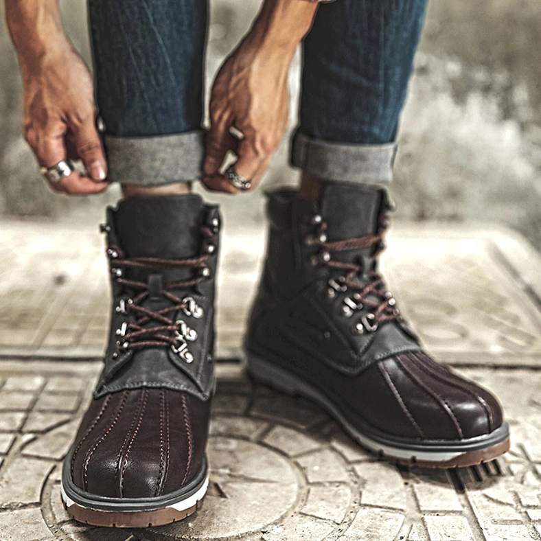 Black split leather gothic motorcycle boots platform design industrial aesthetic front