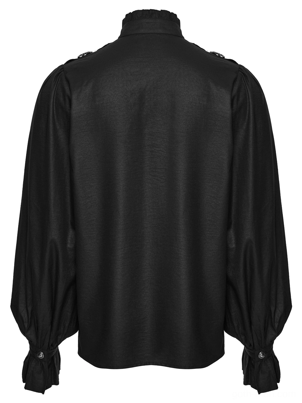 Black gothic pleated shirt - rear flat lay view showing plain back fabric and ruffled gathered cuffs