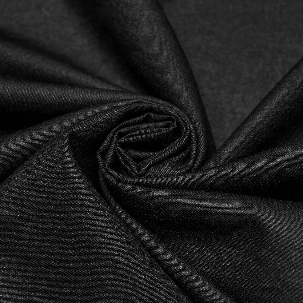 Black gothic pleated stand collar shirt - additional angle showing decorative design elements and overall silhouette