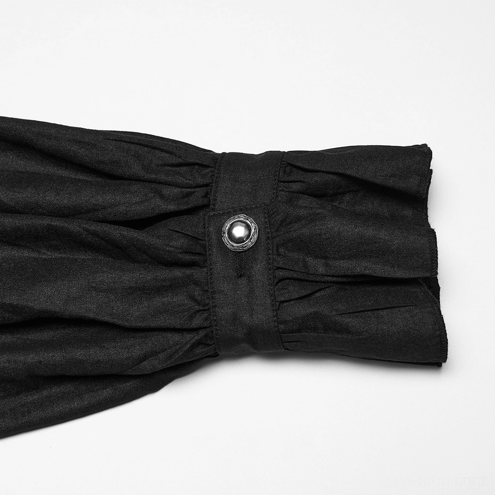 Black gothic pleated shirt cuff detail - close-up flat view showing gathered ruffled cuff with single metal button