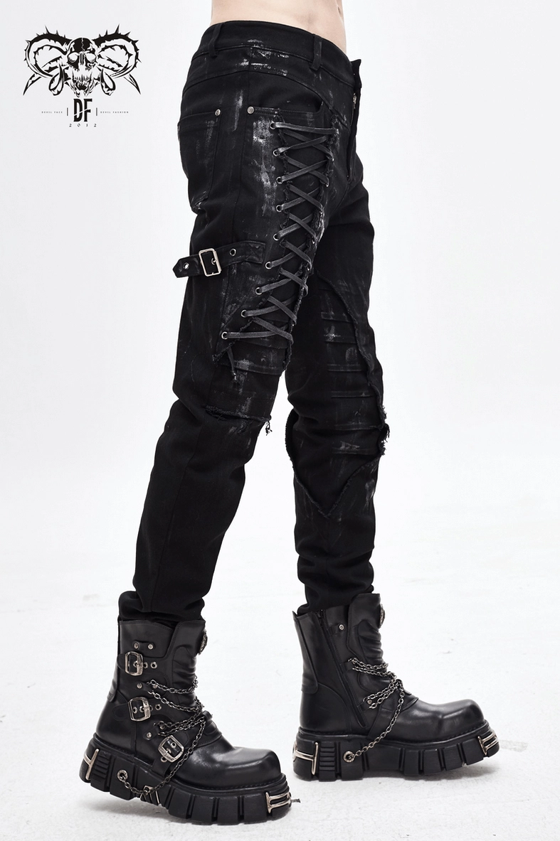 Alternative angle showing black gothic slim trousers overall silhouette and design proportions