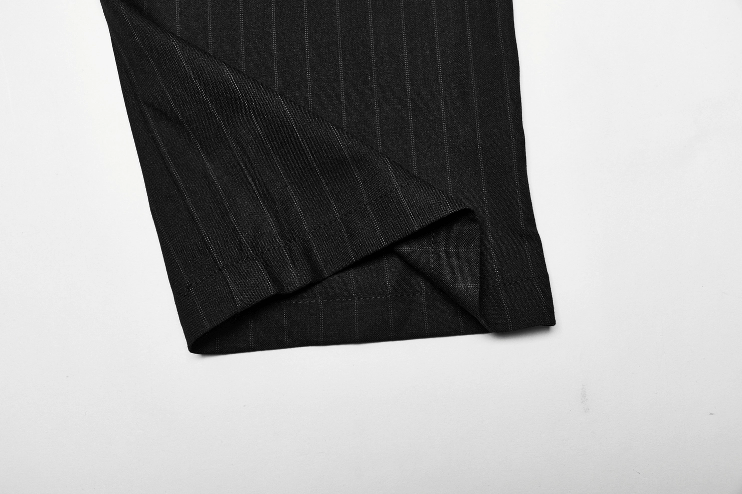 Black pinstripe gothic gentleman trousers styled look, alternative fashion, steampunk inspired outfit