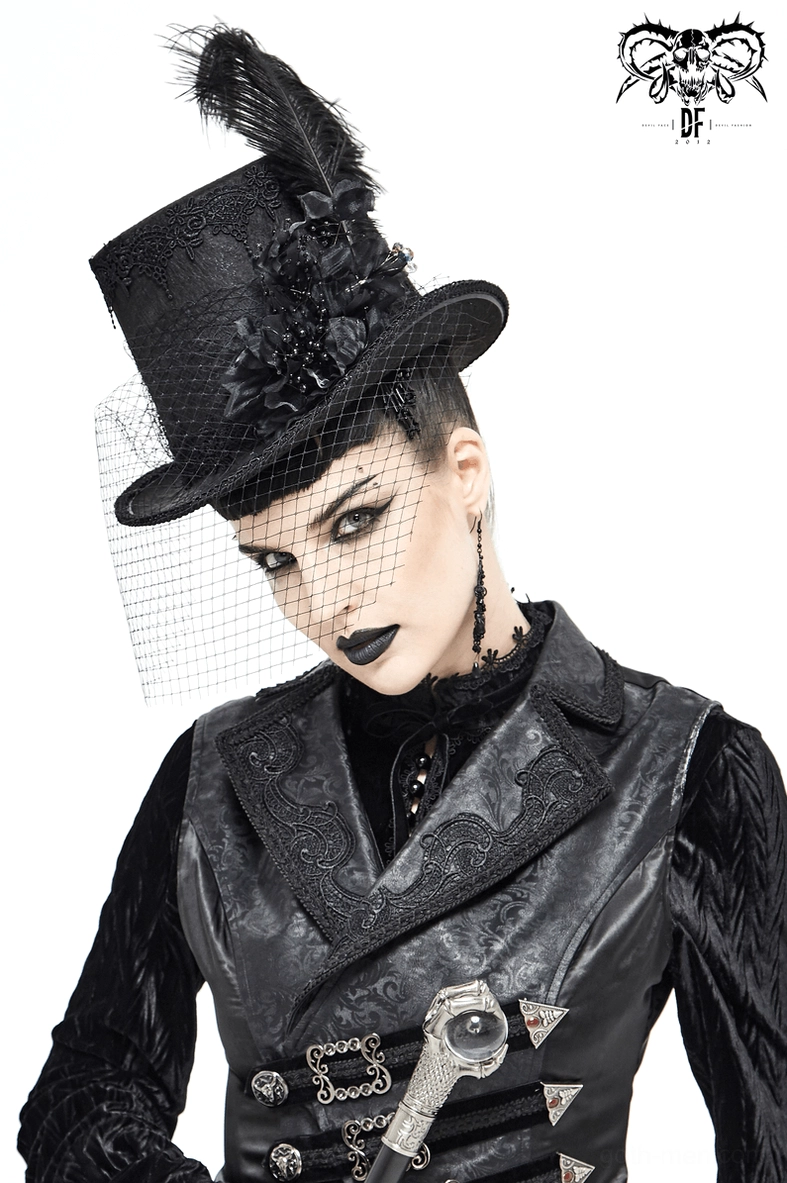 Black ostrich feather gothic top hat unisex alternative fashion hat statement piece
