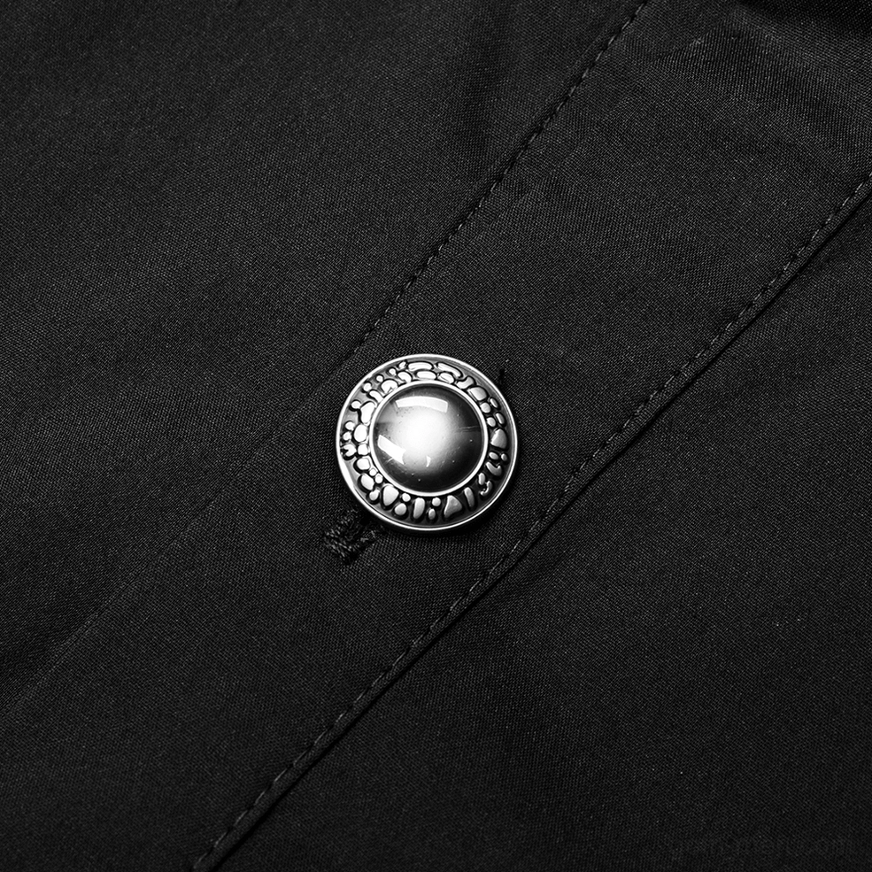 Black gothic Victorian dress shirt complete front button closure and fitted waist silhouette detail
