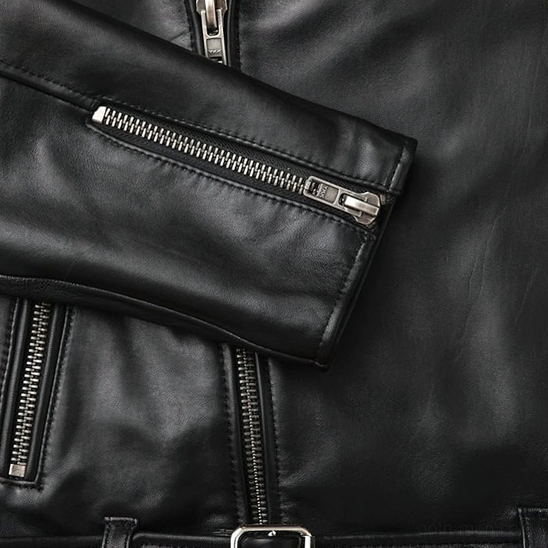 Black leather biker jacket material texture grain pattern authentic genuine