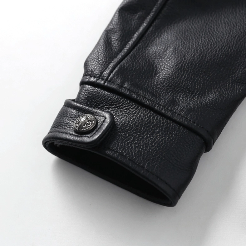 Men's black leather motorcycle biker jacket craftsmanship and construction quality