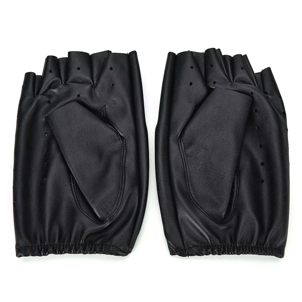 Half-finger PU leather gloves rear view elastic wrist cuff smooth finish