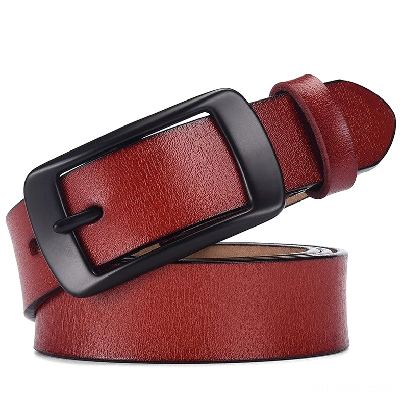 Black genuine leather gothic belt with rectangular matte pin buckle, versatile unisex adjustable strap