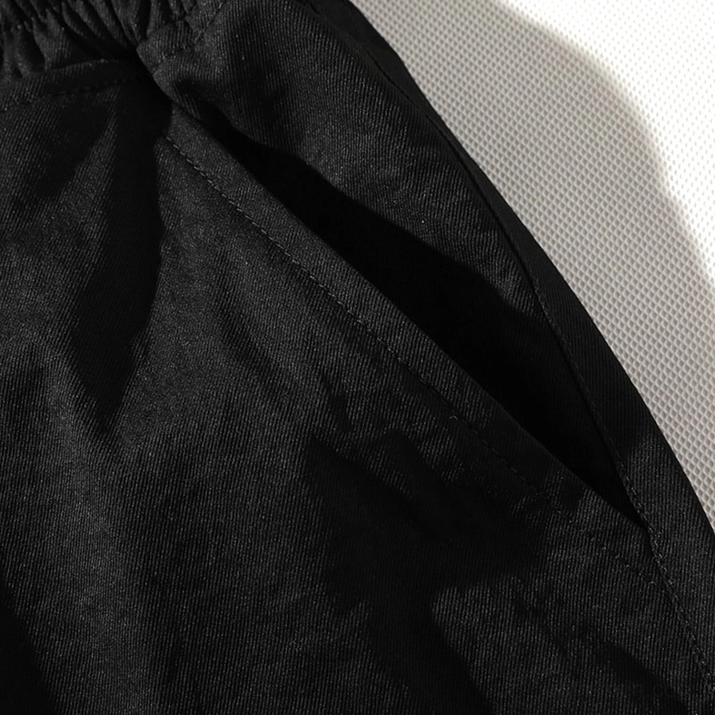 Black men's cargo shorts with elastic waist - layering piece for gothic wardrobe