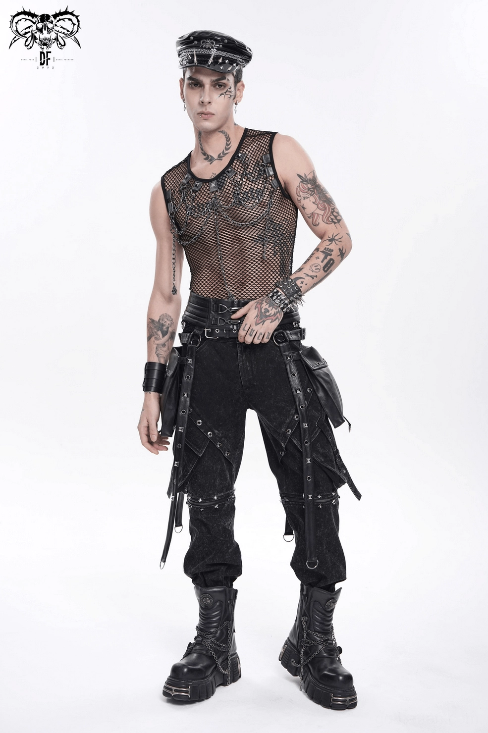 Black mesh sleeveless tank top model wearing showing movement and fit of transparent fabric