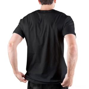 Black gothic pentagram t-shirt back view on model - clean unprinted back design