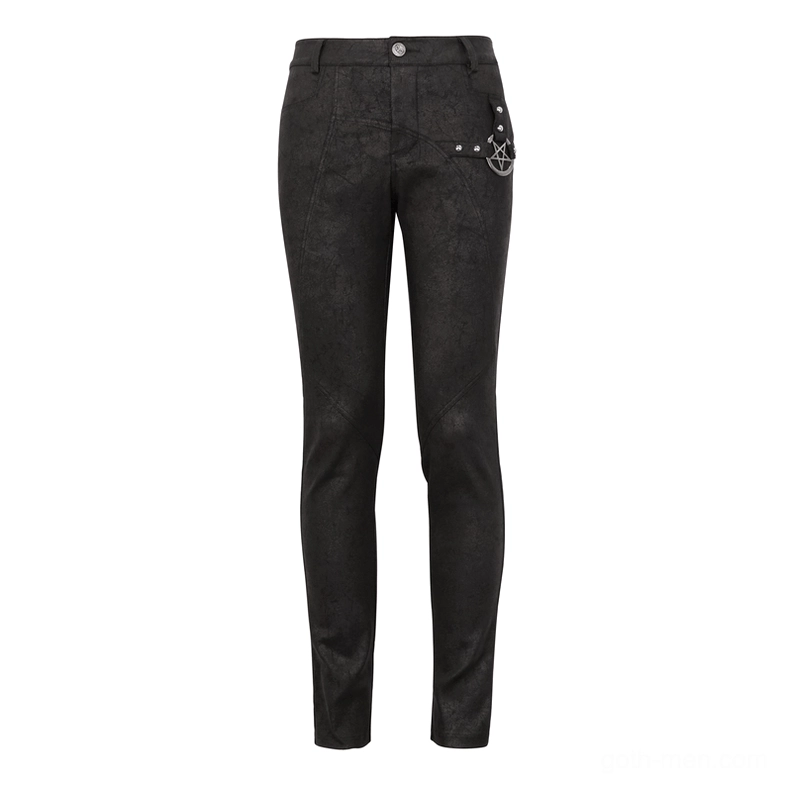 Men's black pentagram charm slim fit gothic pants front straight angle design