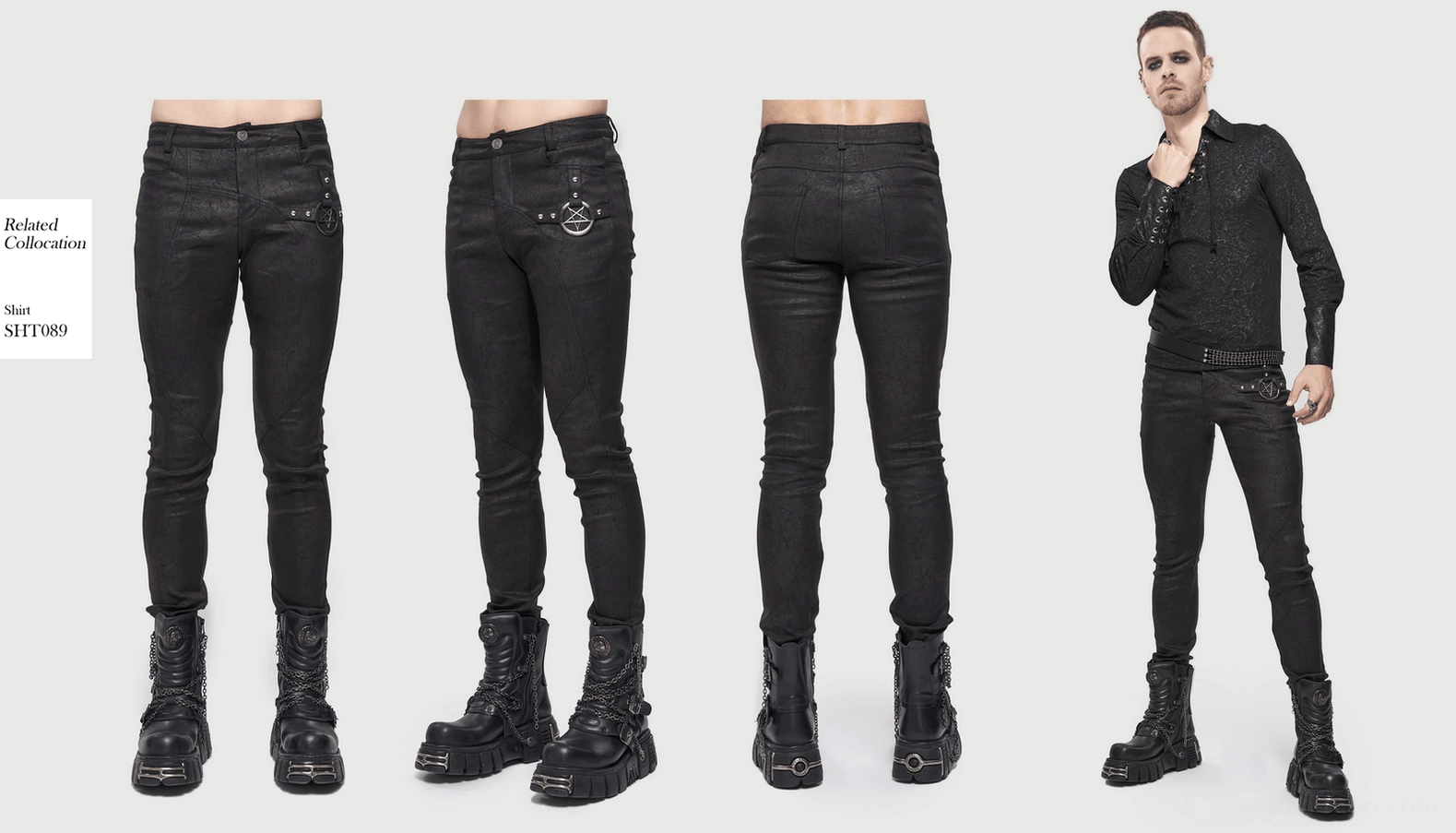 Men's black pentagram gothic slim pants complete outfit alternative style showcase