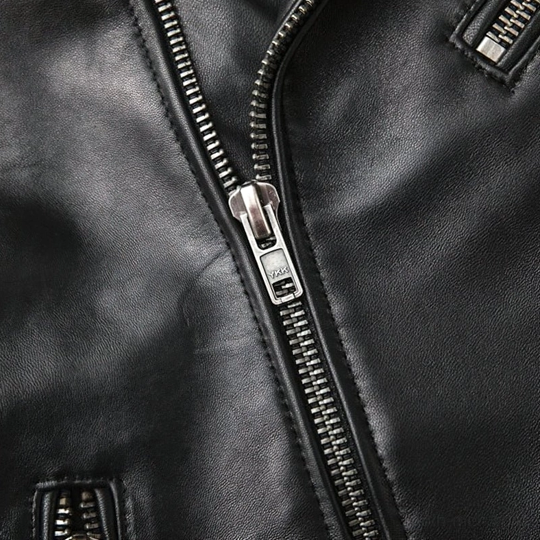 Black sheepskin leather gothic moto jacket full view slim fit cut