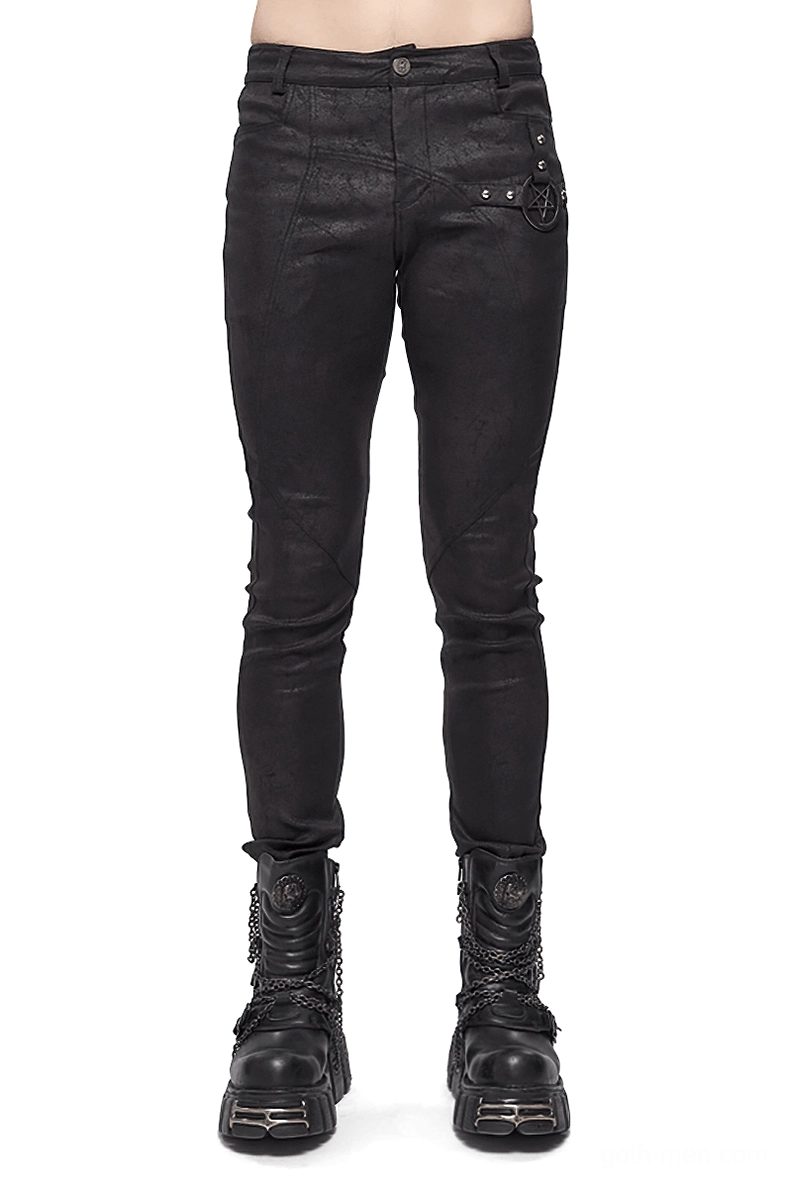Men's black slim gothic pants pentagram charm street style alternative look
