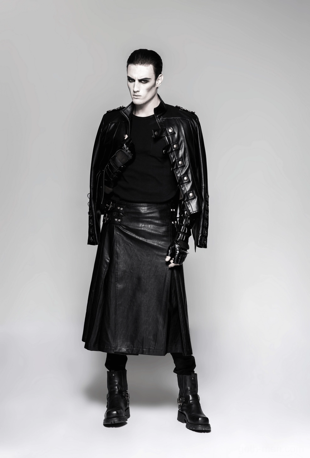 Black mesh and spiked gothic gauntlet gloves for men - alternative fashion statement piece