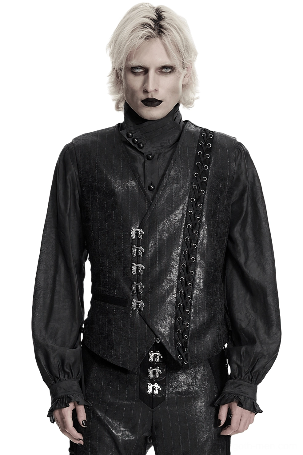 Black steampunk waistcoat fashion photography showcasing gothic industrial aesthetic and alternative style potential